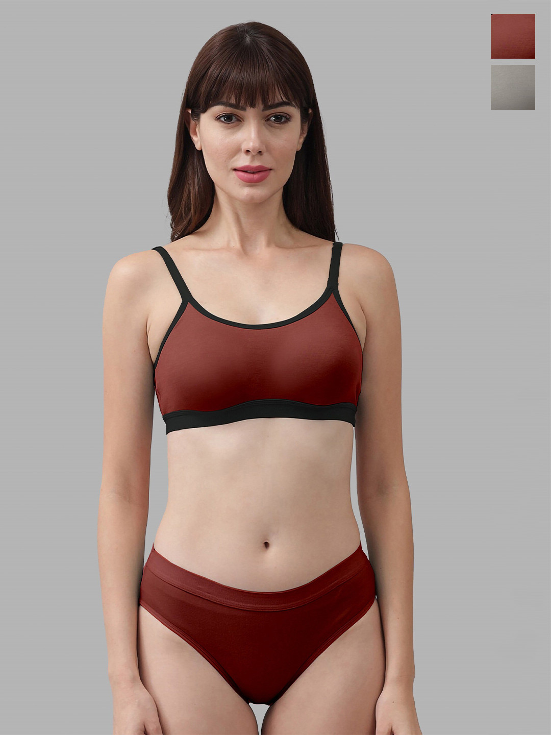 

AROUSY Pack Of 2 Non Padded Cotton Bra With Bikini Brief, Maroon