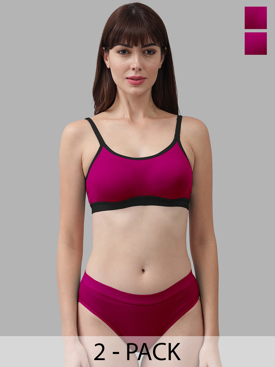 

AROUSY Pack Of 2 Cotton Lingerie Set, Pink