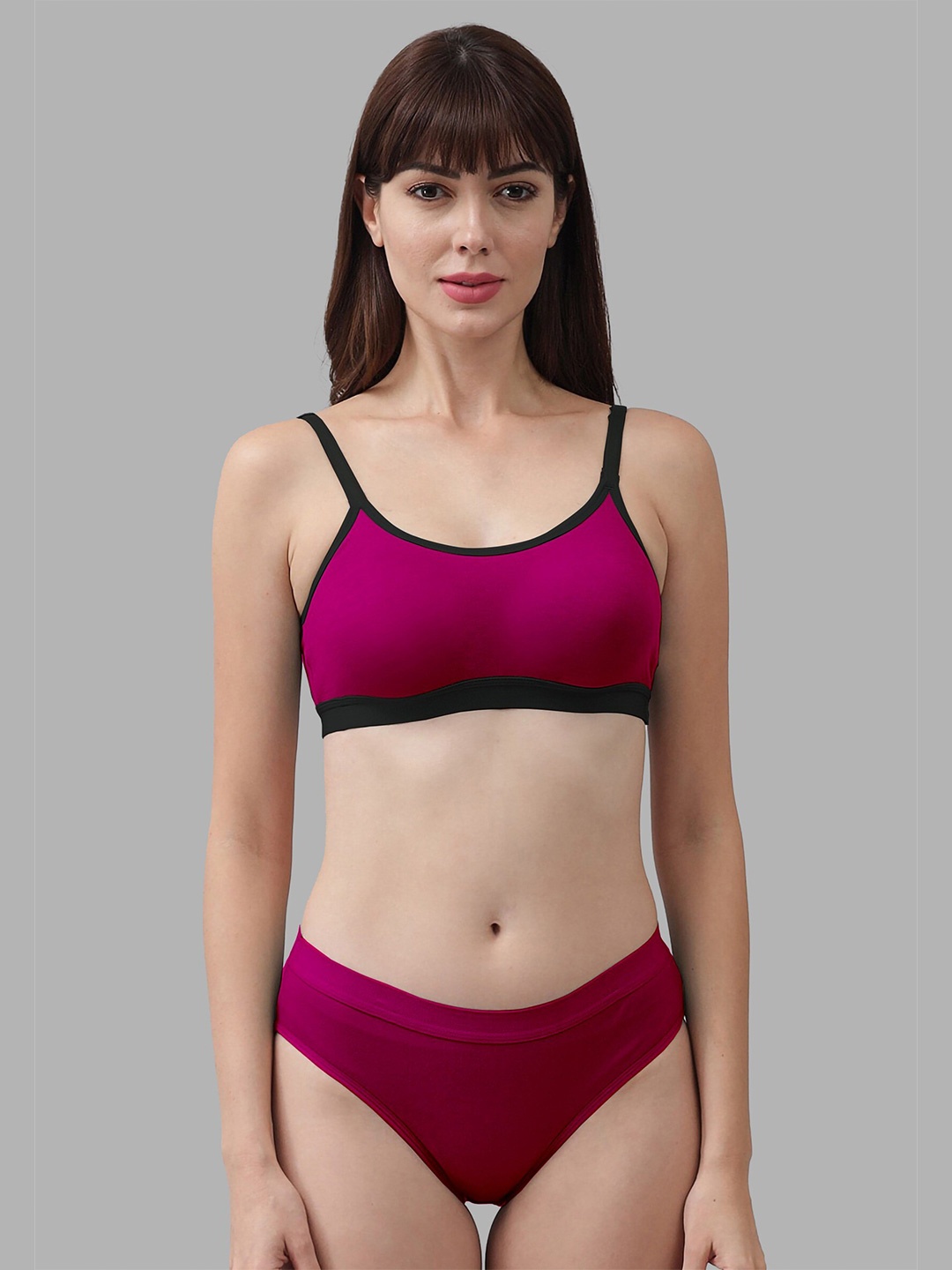 AROUSY Non Padded Cotton Bra With Bikini Brief, Pink