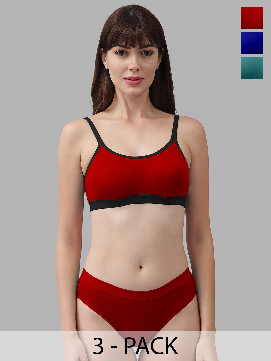 

AROUSY Pack of 3 Cotton Non-Padded Lingerie Set, Green