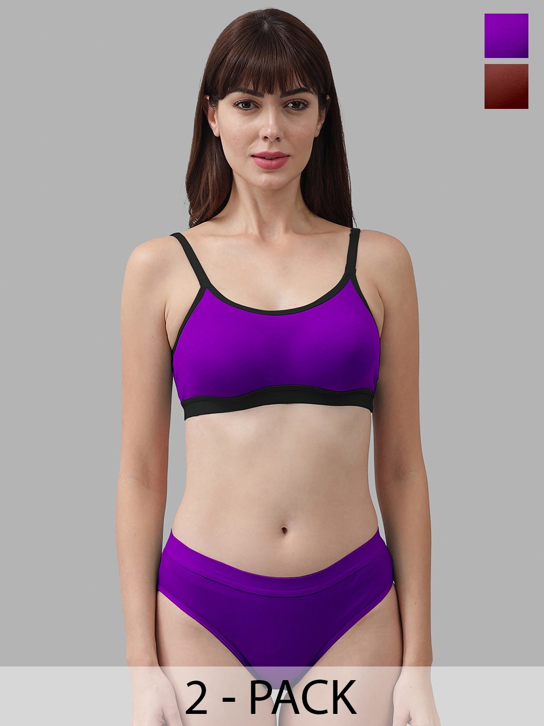 

AROUSY Pack Of 2 Cotton Lingerie Set, Purple