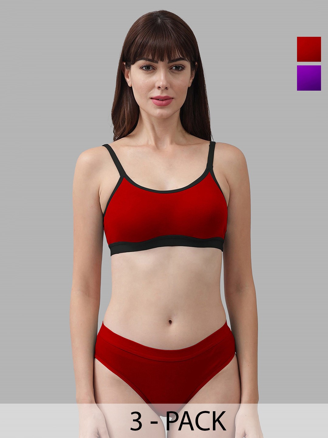 

AROUSY Pack of 2 Non-Padded Cotton Lingerie Set AR_M_CNORA, Red