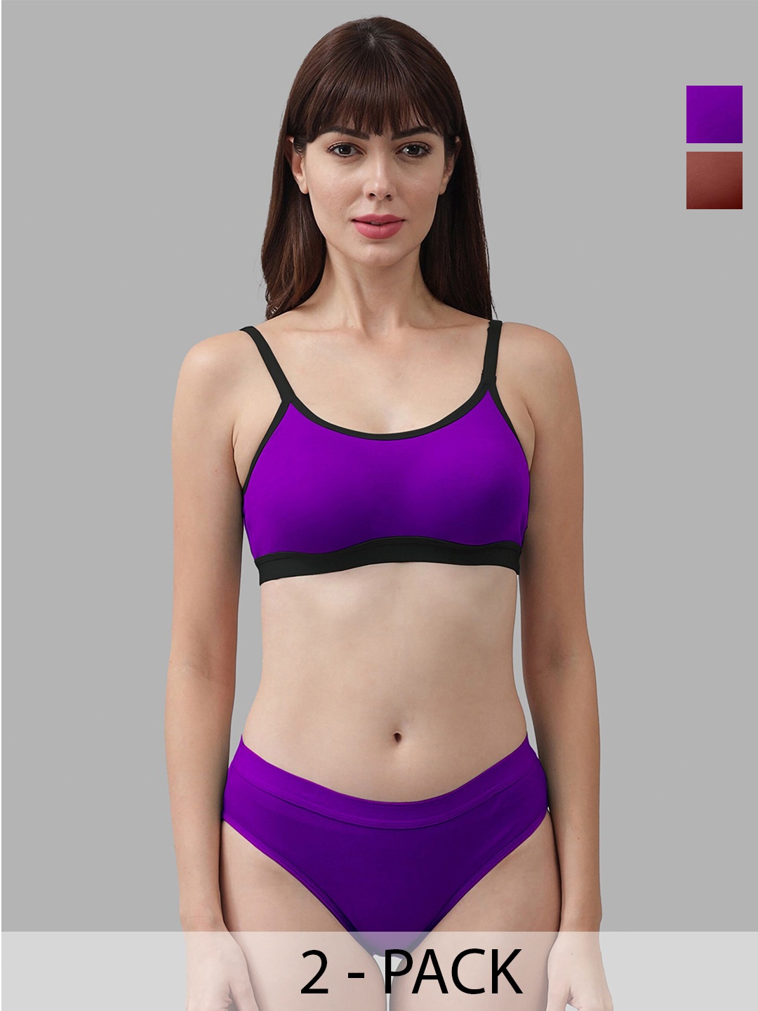 

PIBU Pack Of 2 Cotton Brief Lingerie Set, Purple
