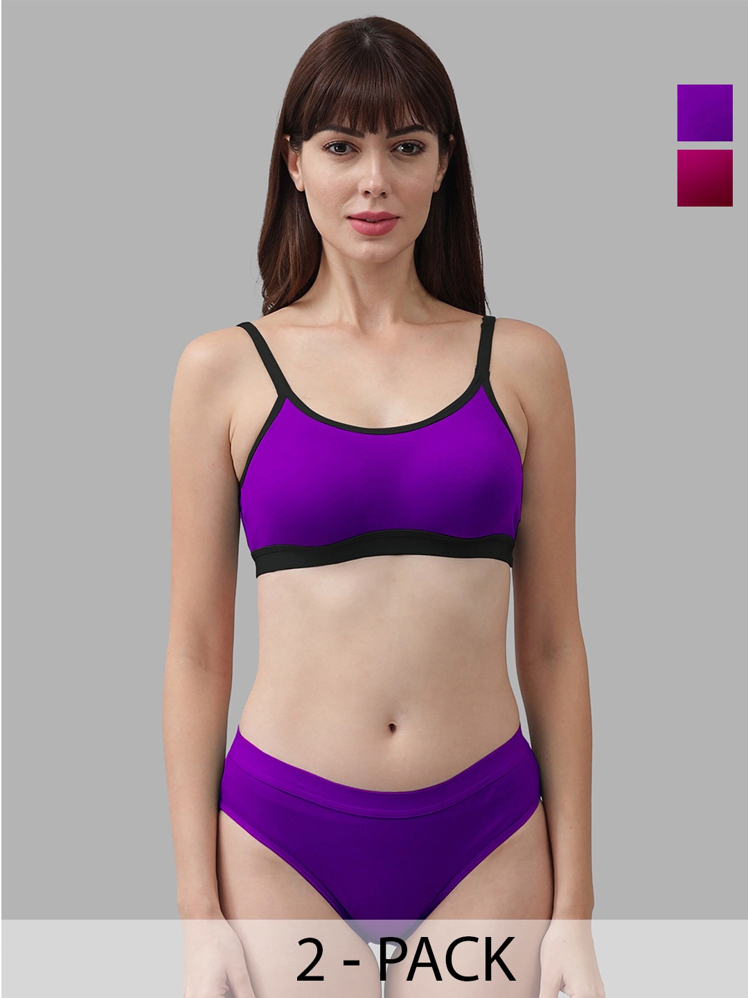 

PIBU Pack Of 2 Cotton Non-Padded Lingerie Set, Purple