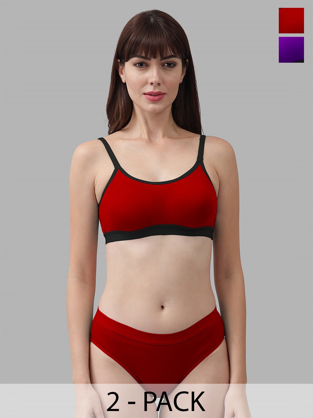 

PIBU Pack Of 2 Cotton Briefs Lingerie Sets, Purple