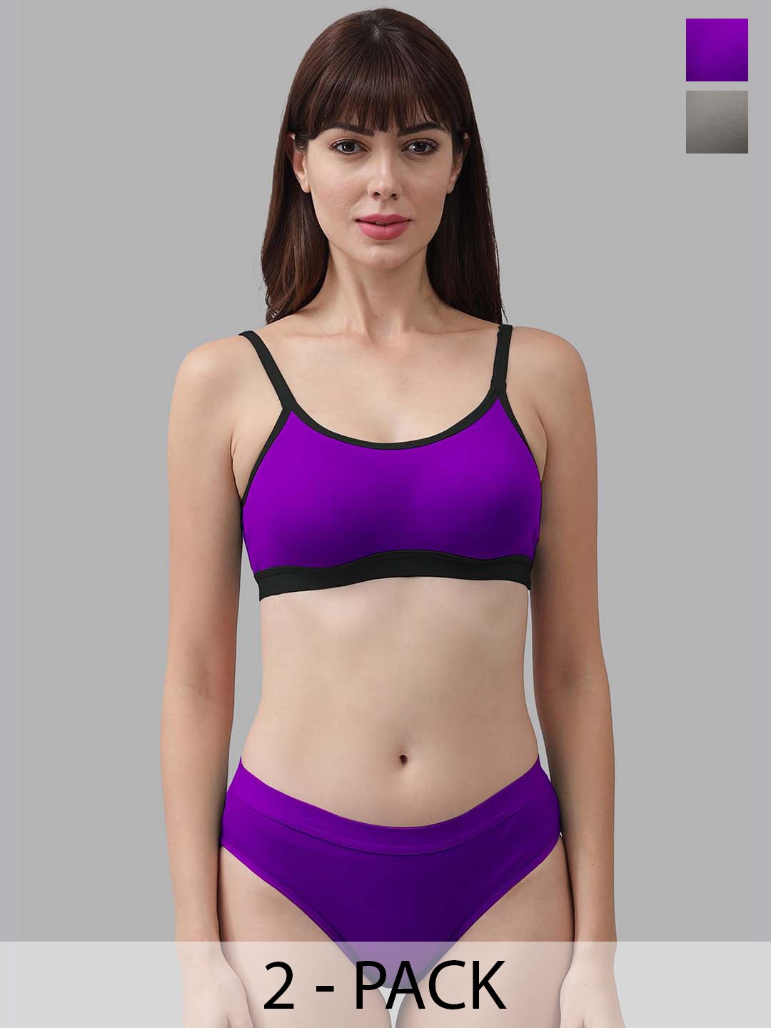 

PIBU Pack Of 2 Cotton Brief Lingerie Set, Purple