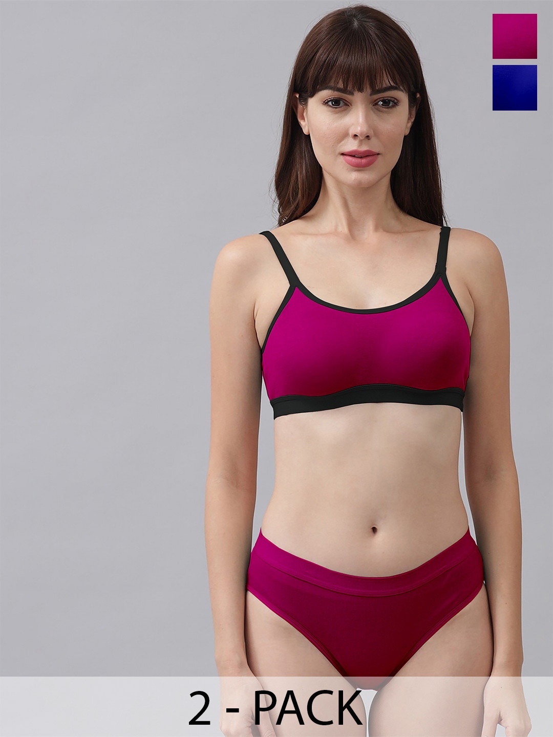 

PIBU Pack Of 2 Mid-Rise Cotton Bra & Panty Set, Pink