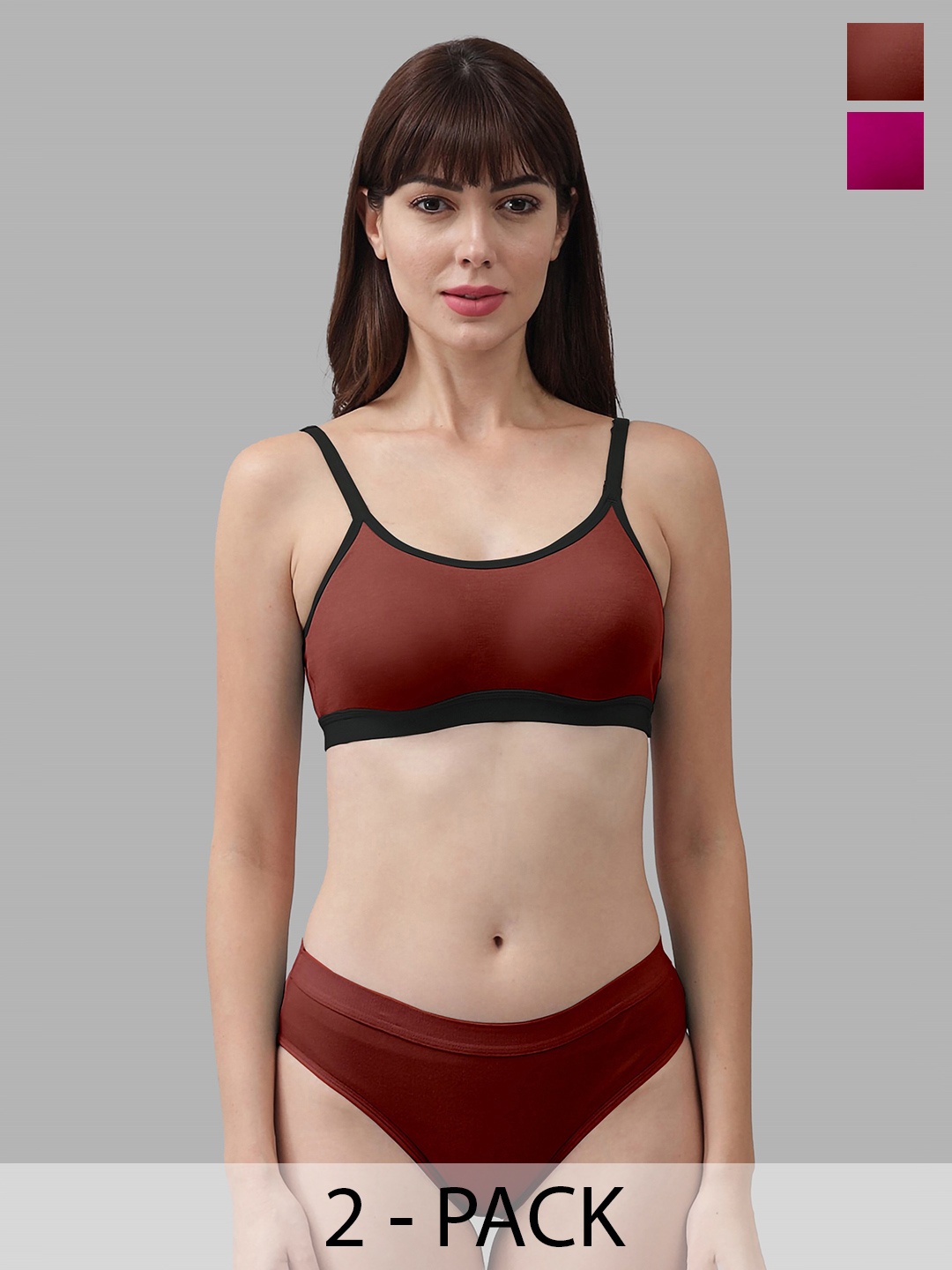 

PIBU Pack Of 2 Cotton Brief Lingerie Set, Maroon
