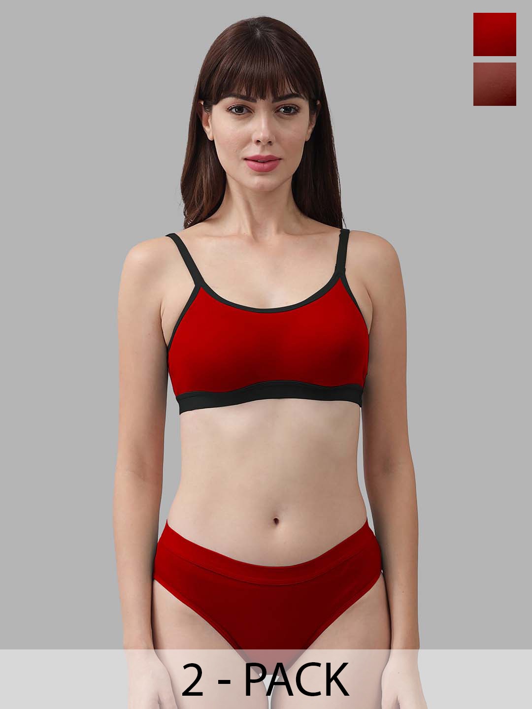 

PIBU Pack Of 2 Cotton Lingerie Set, Red