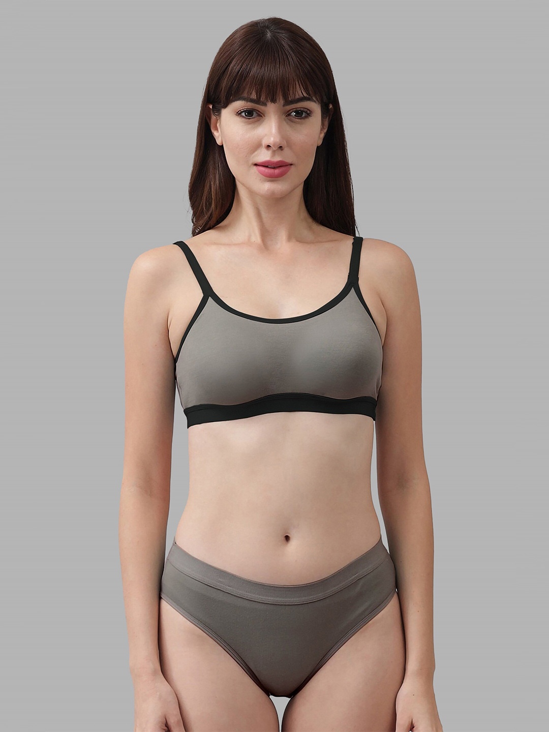 PIBU Cotton Brief Lingerie Set, Grey