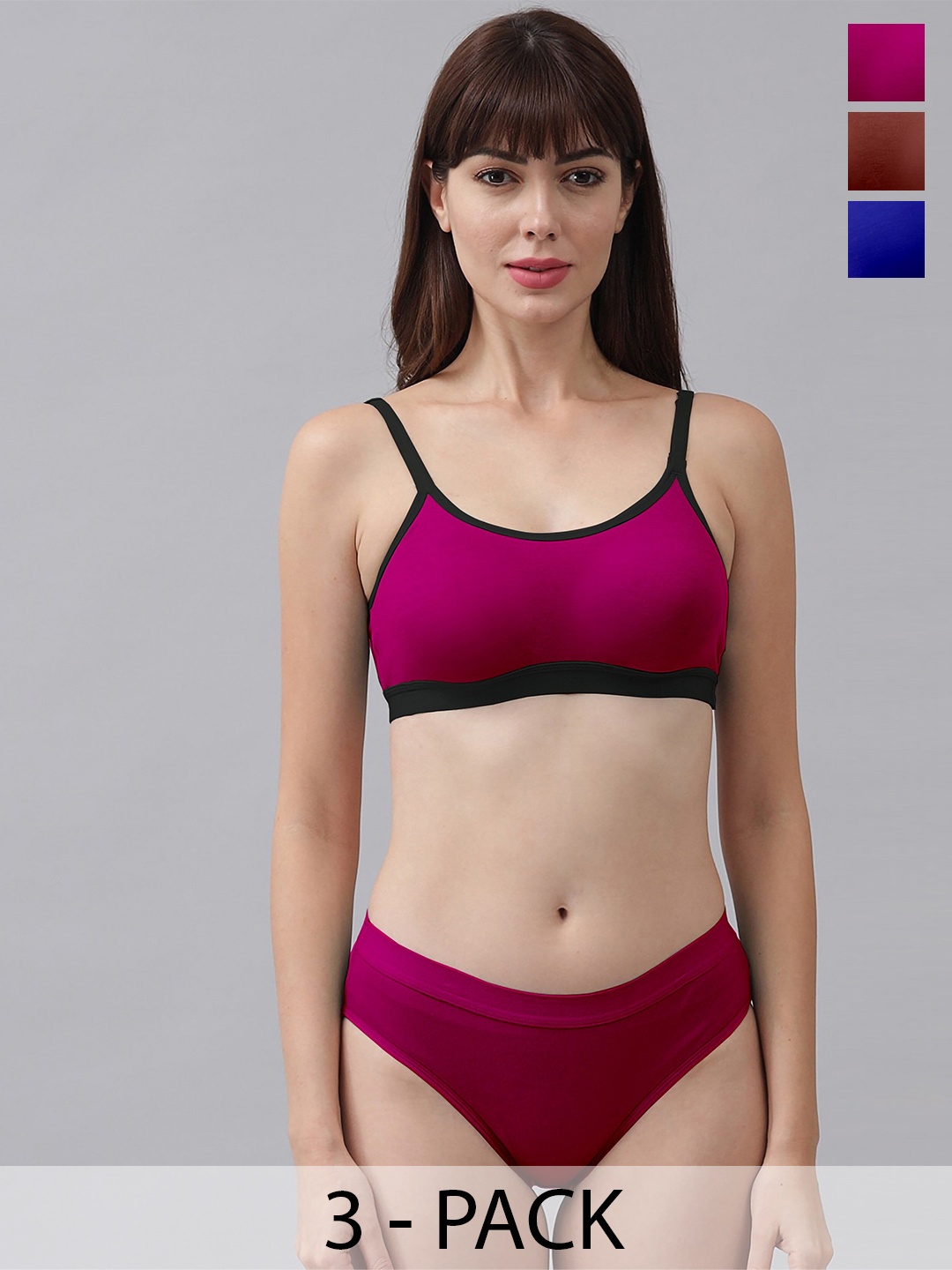 

PIBU Pack Of 3 Cotton Lingerie Set, Pink