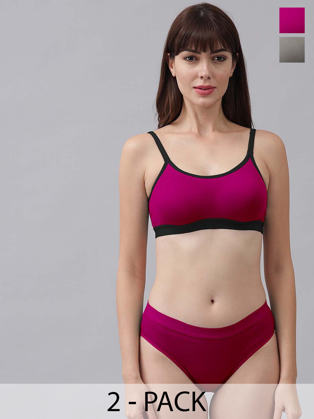 

PIBU Pack Of 2 Cotton Brief Lingerie Set, Pink