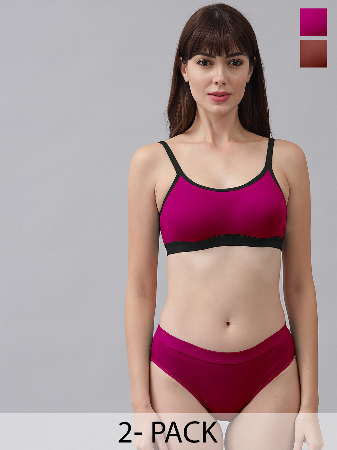 

PIBU Pack Of 2 Cotton Brief Lingerie Set PI_M_CNORA_Pink,Maroon_30