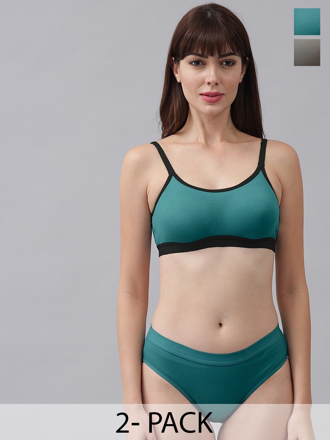 

PIBU Pack Of 2 Cotton Lingerie Set, Green