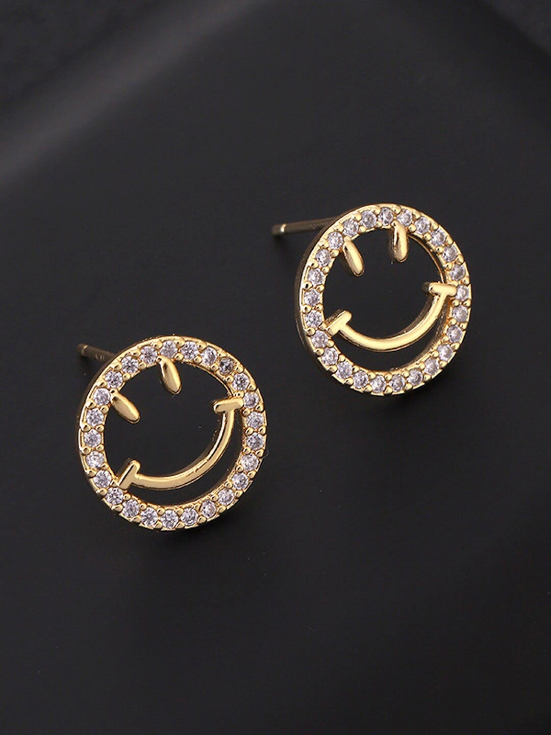 

Krelin Gold-Plated Circular Smiley Face Studs Earrings