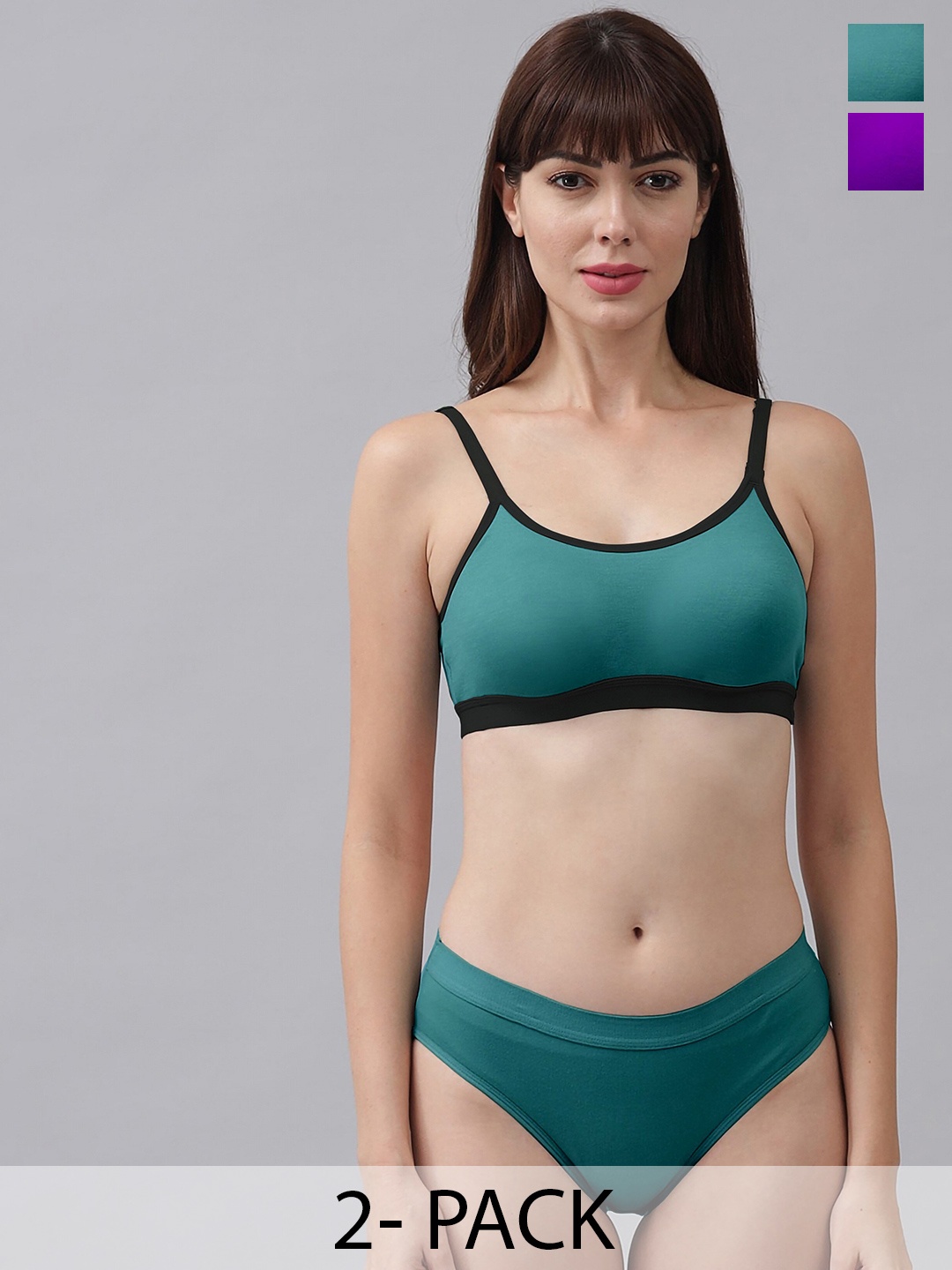 

Aamarsh Pack Of 2 Non Padded Cotton Bra With Bikini Brief, Purple