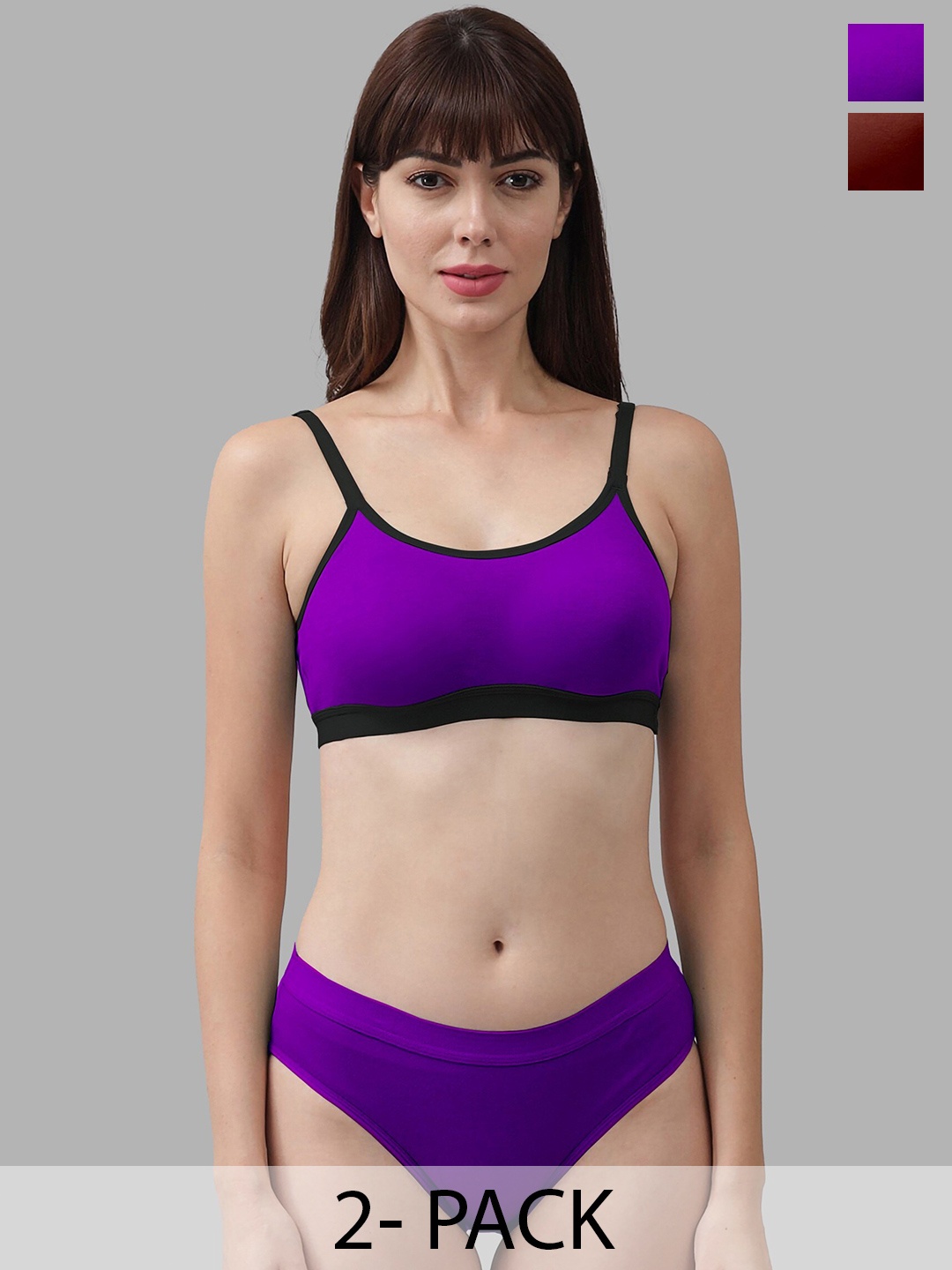 Aamarsh Pack of 2 Cotton Non-Padded Lingerie Set, Purple