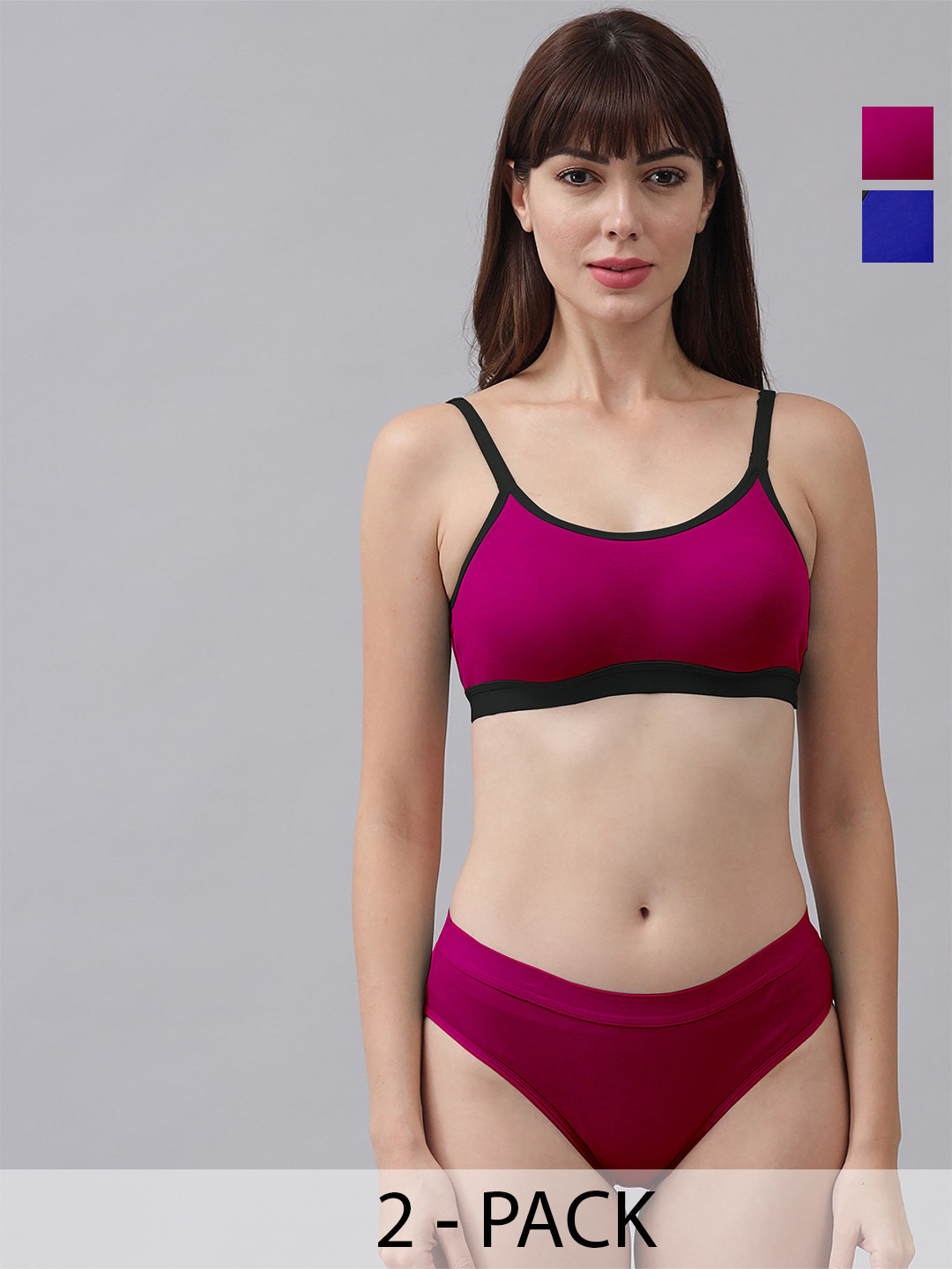

Aamarsh Pack Of 2 Non Padded Cotton Brief Lingerie Set, Pink