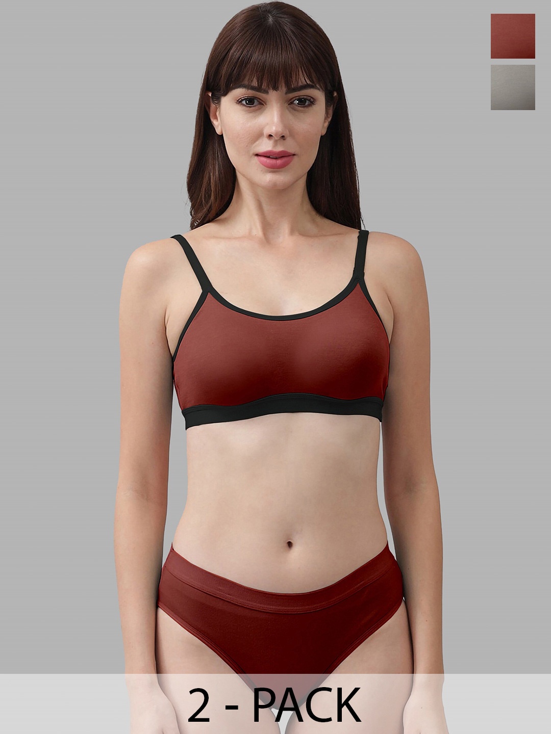 

Aamarsh Pack of 2 Cotton Non Padded Cotton Lingerie Set AA_C_CNORA_Maroon,Grey_30
