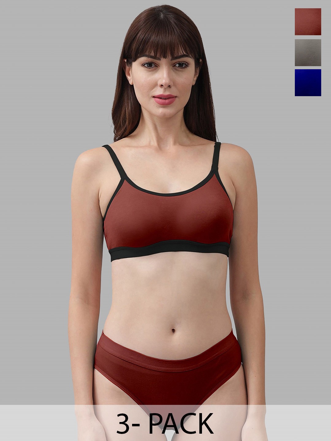 

Aamarsh Pack Of 3 Cotton Lingerie Set, Maroon