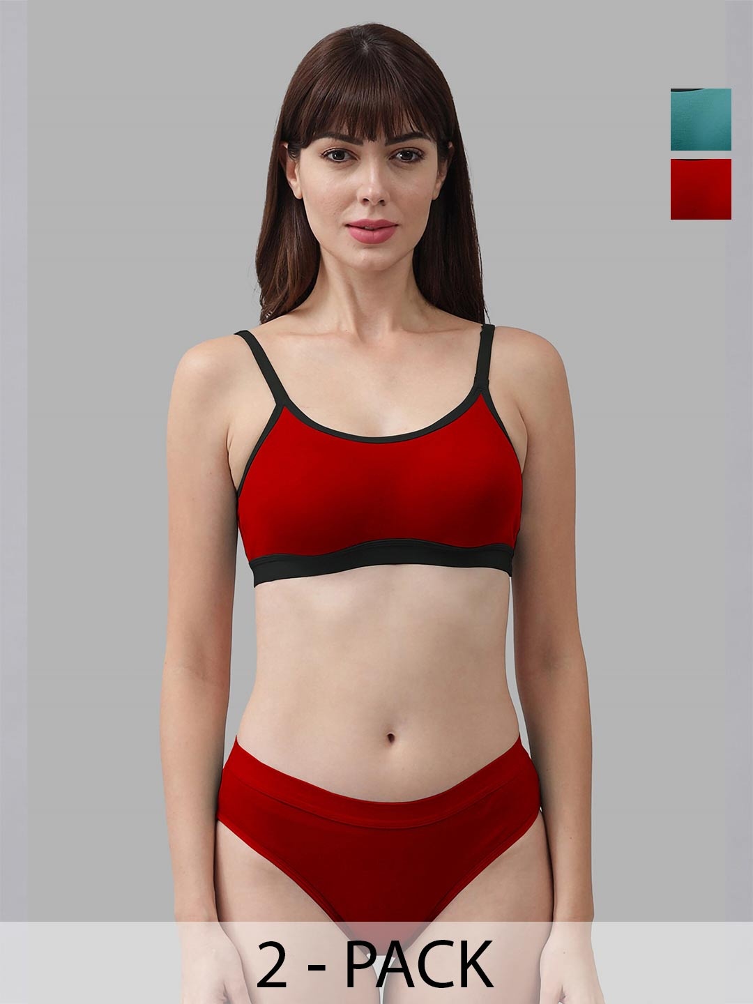 

Aamarsh Pack Of 2 Cotton Bra & Briefs, Red