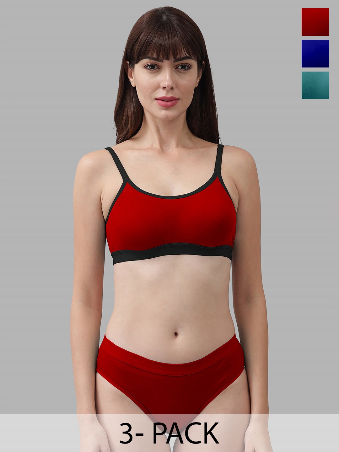 

Aamarsh Pack Of 2 Non Padded Cotton Brief Lingerie Set, Red