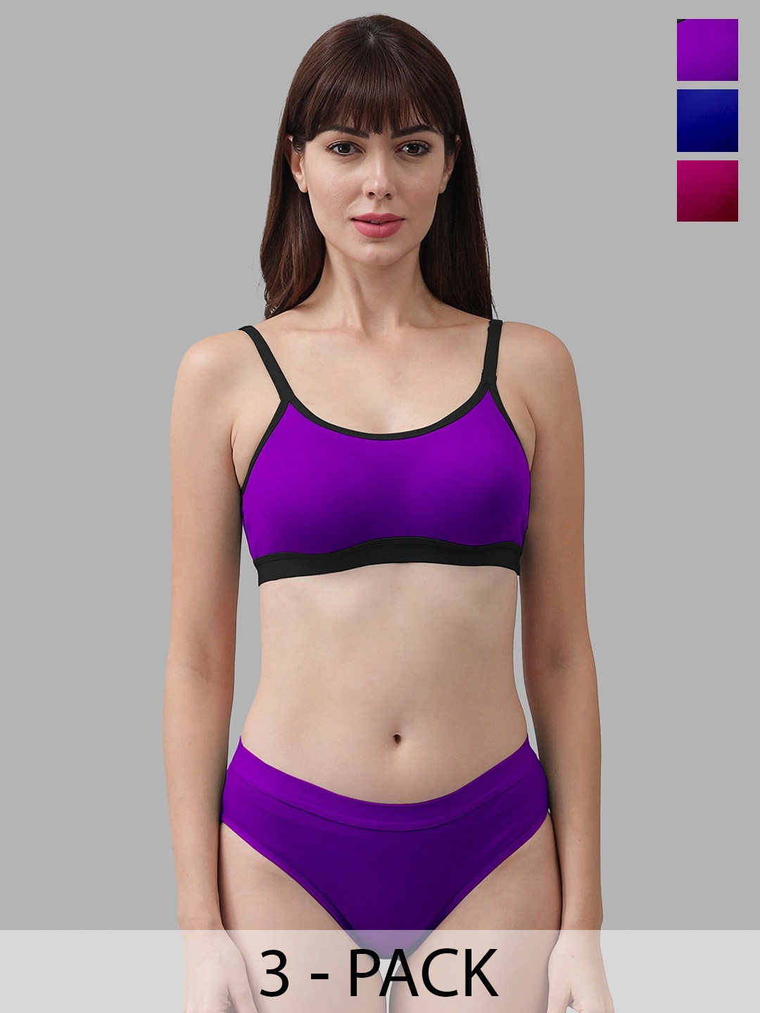 

Aamarsh Pack Of 3 Cotton Lingerie Set, Purple