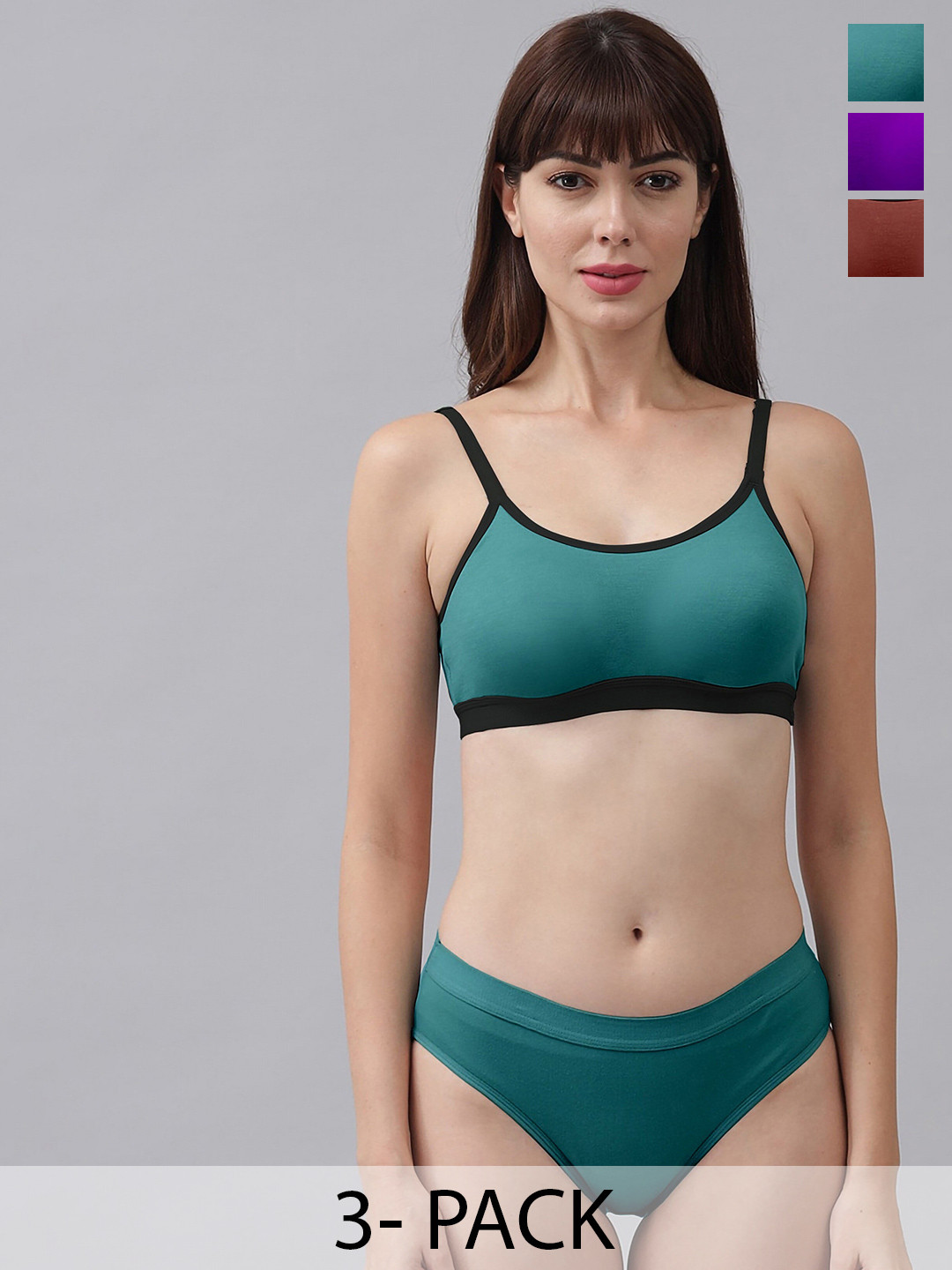 

Aamarsh Pack Of 3 Cotton Bra & Briefs, Purple