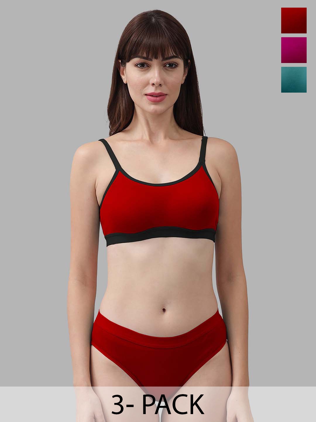 

Aamarsh Pack Of 3 Cotton Lingerie Set, Red