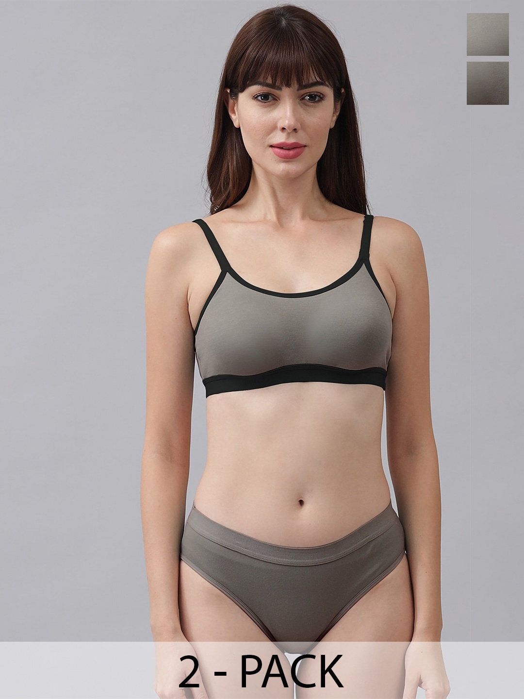 

Aamarsh Pack Of 2 Cotton Bra Briefs Lingerie Set, Grey