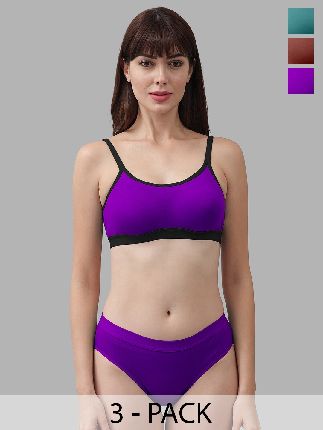 

Aamarsh Pack Of 3 Cotton Brief Lingerie Set, Purple