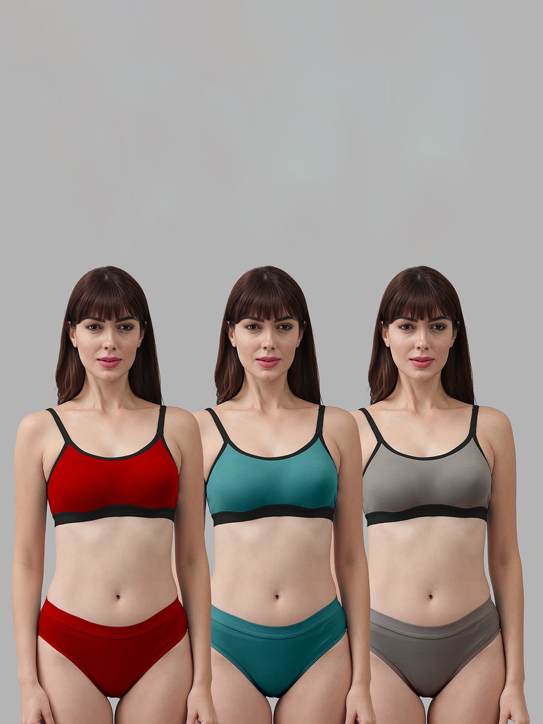 

Aamarsh Pack Of 3 Non Padded Cotton Bra With Bikini Brief, Green