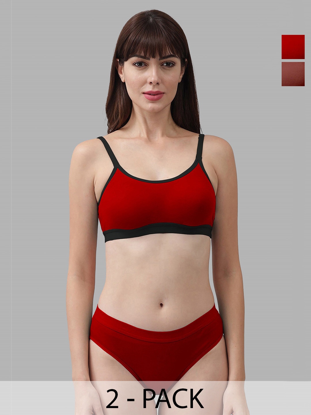 

Aamarsh Pack Of 2 Cotton Lingerie Set, Red