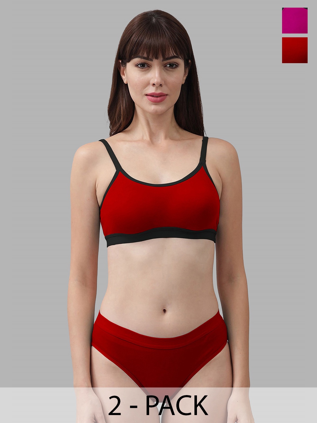 

Aamarsh Pack Of 2 Non Padded Cotton Brief Lingerie Set, Red