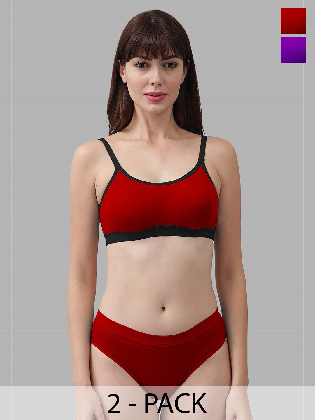 

Aamarsh Pack Of 2 Cotton Bra With Briefs, Red