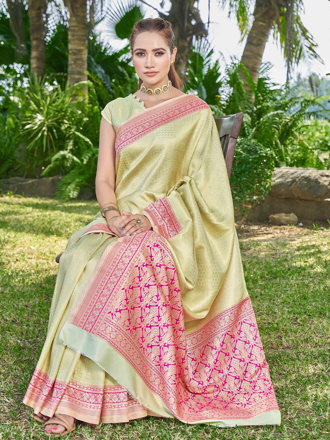 

Chandbaali Ethnic Motifs Woven Design Zari Banarasi Saree, Pink