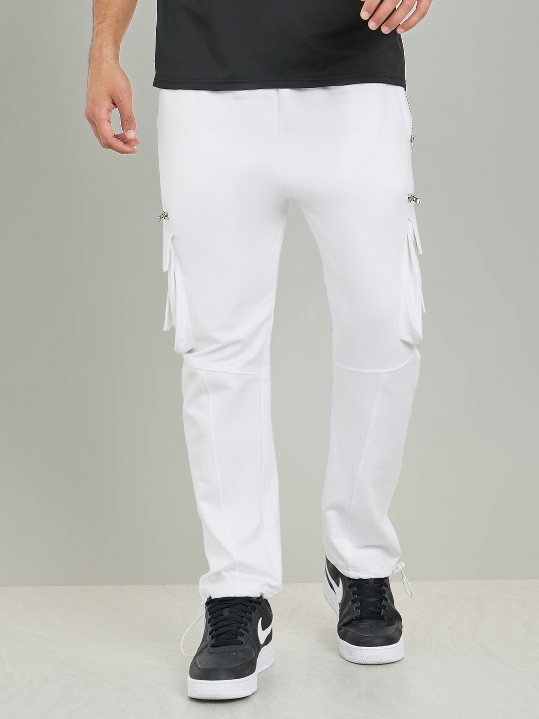 

Styli White Men Pure Cotton Cargo Trousers