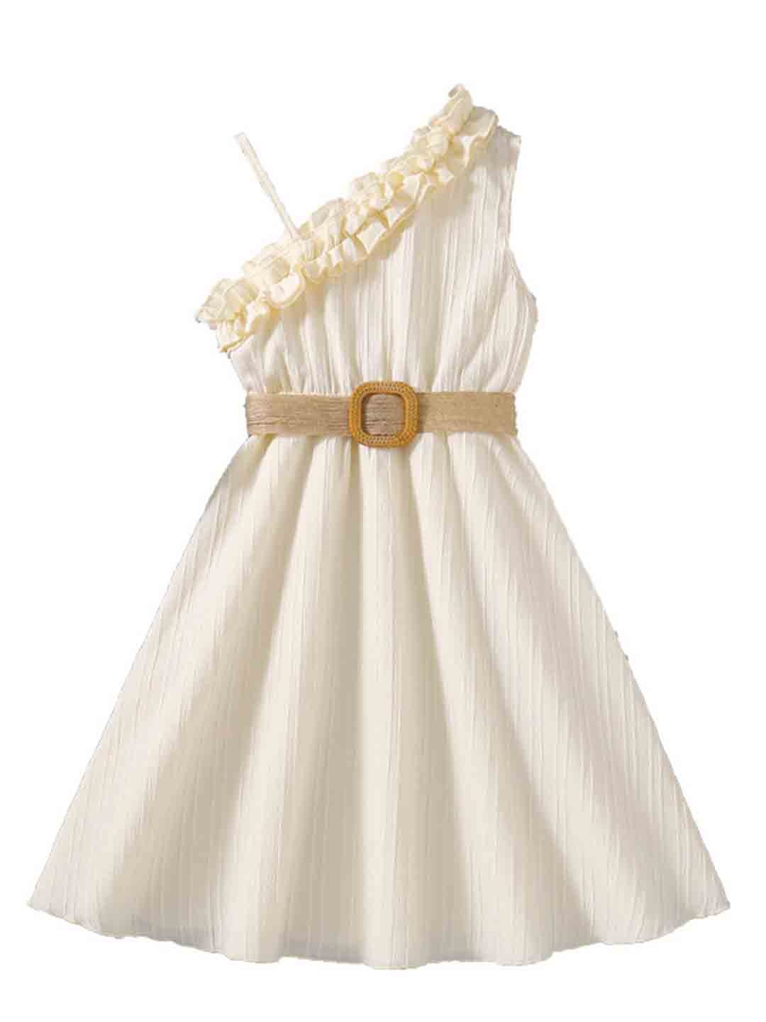 

StyleCast One Shoulder Ruffled Maxi Dress with Belt, Beige