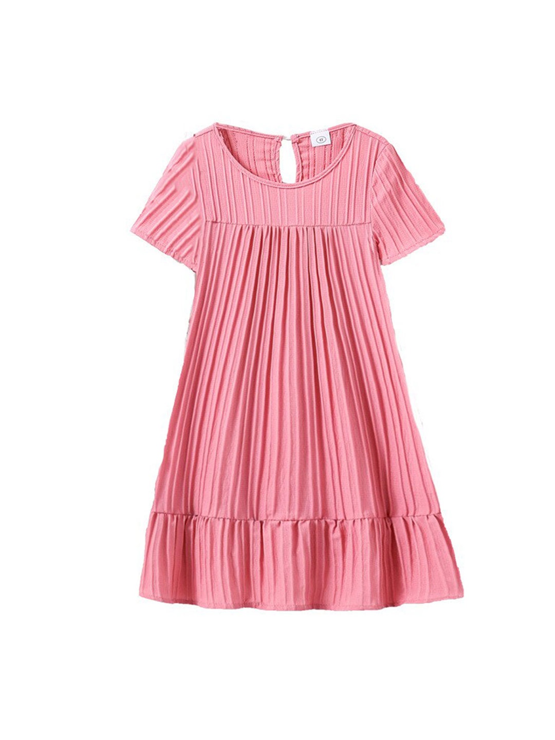 

StyleCast Round Neck Short Sleeves Striped Ruffled A-Line Dress, Pink