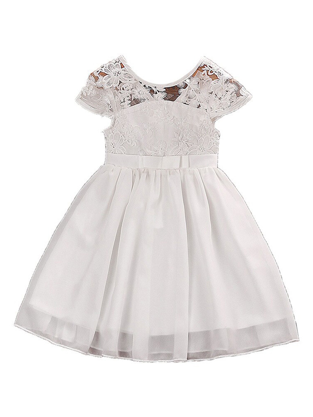 

StyleCast Girls White Self Design Applique Round Neck Fit & Flare Dress
