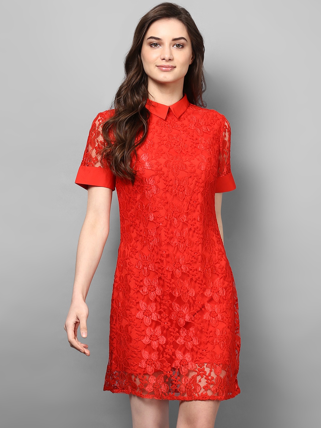 

STREET 9 Women Red Self Design Shirt Dress