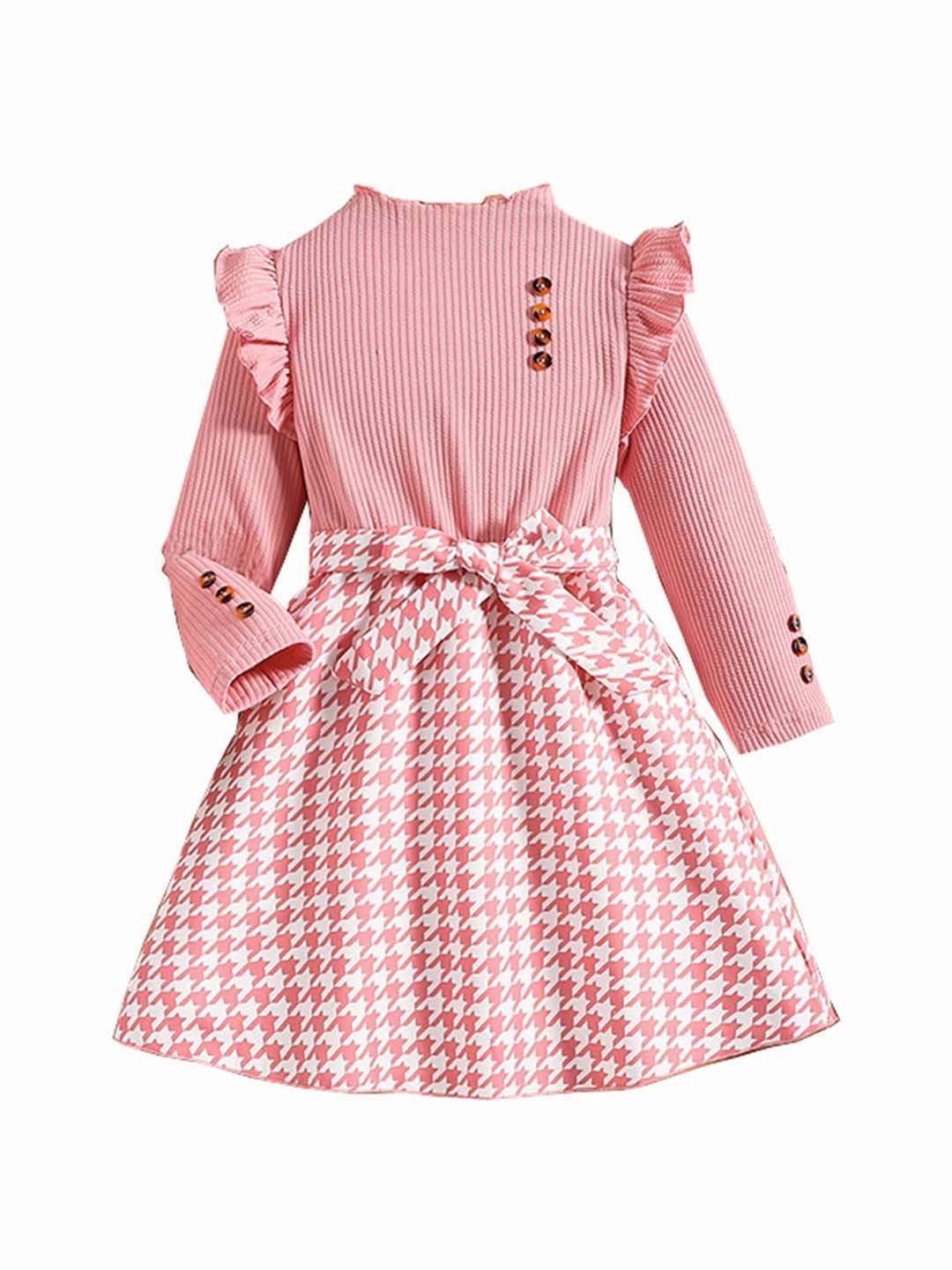 

StyleCast Girls Pink Checked Mock Neck Cold-Shoulder Sleeves A-Line Dress