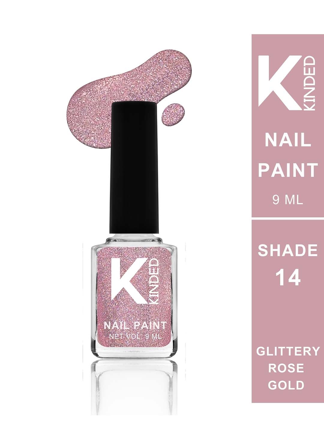 

KINDED Long Stay Glossy Finish Nail Polish - 9ml - Glittery Rose Gold 14, Pink