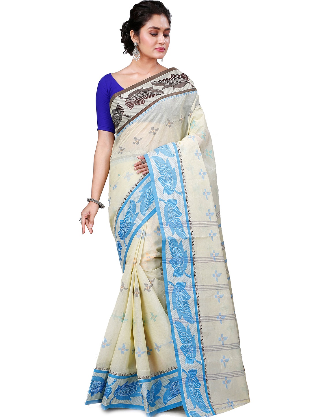 

PuJoy Woven Design Pure Cotton Taant Saree, Grey