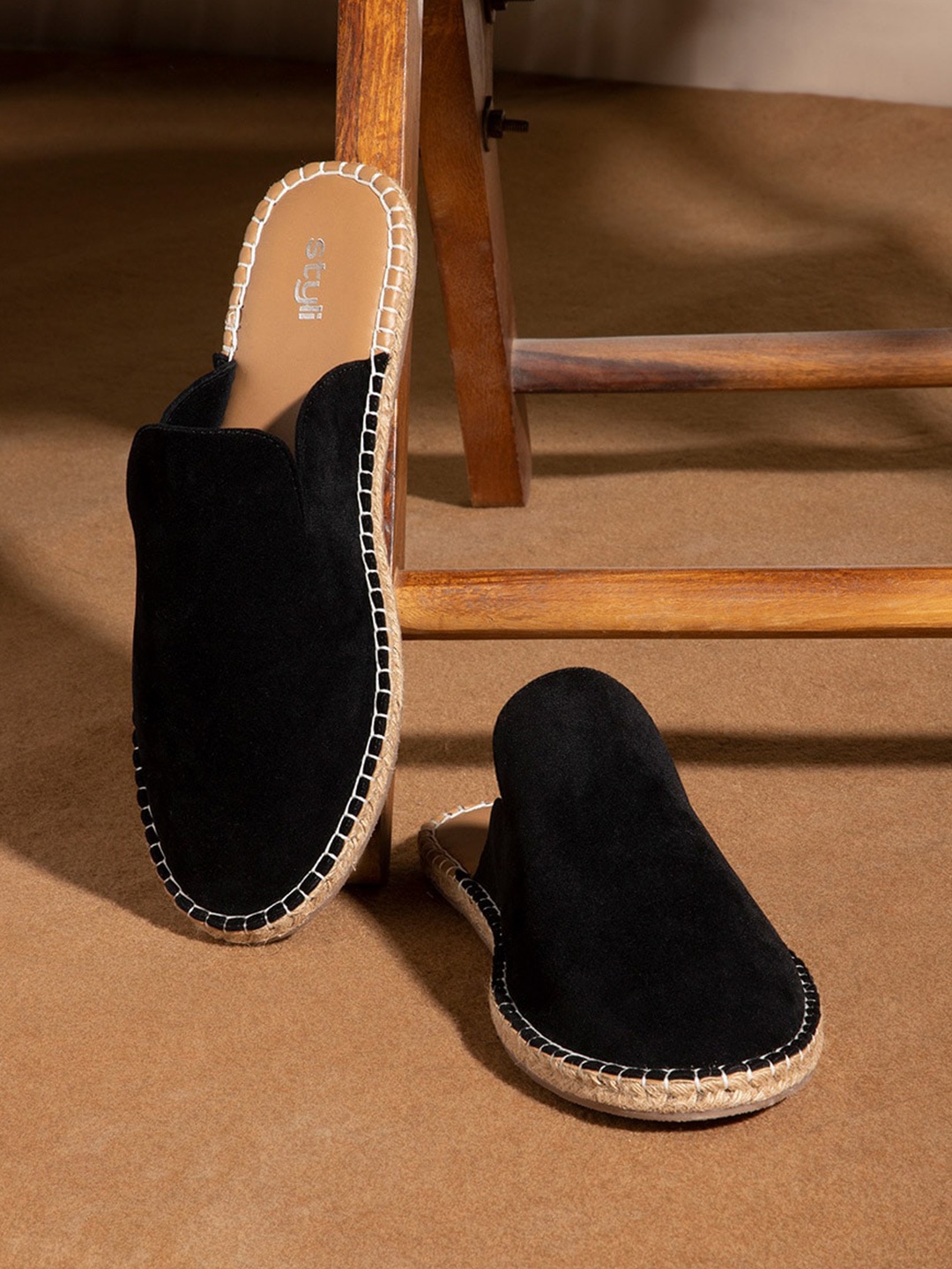 

Styli Men Faux Suede Mule Espadrilles, Black