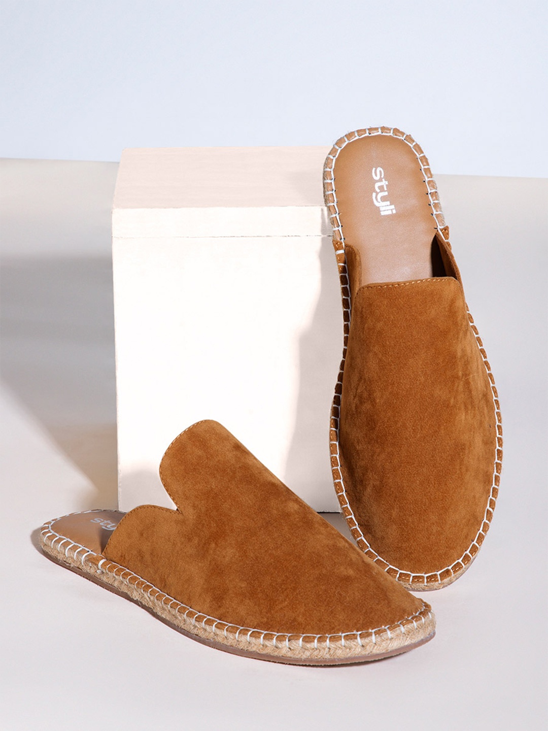 

Styli Men Faux Suede Mule Espadrilles, Tan