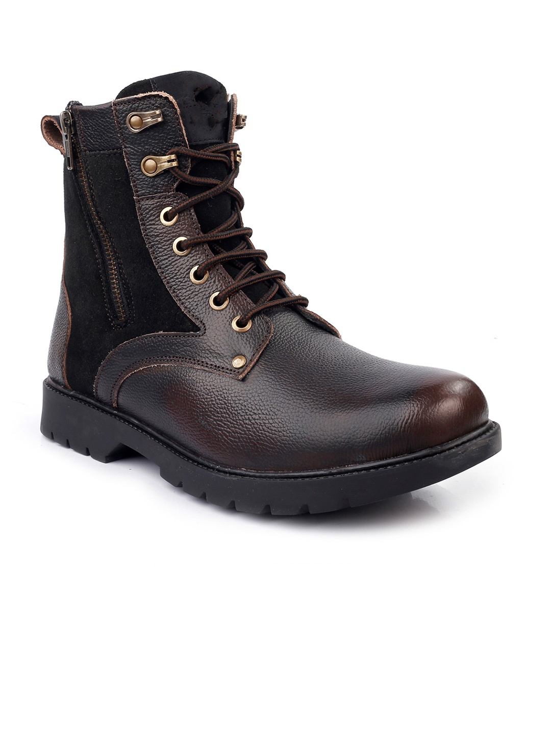

Roadster Men Textured Leather High-Top Boots, Brown