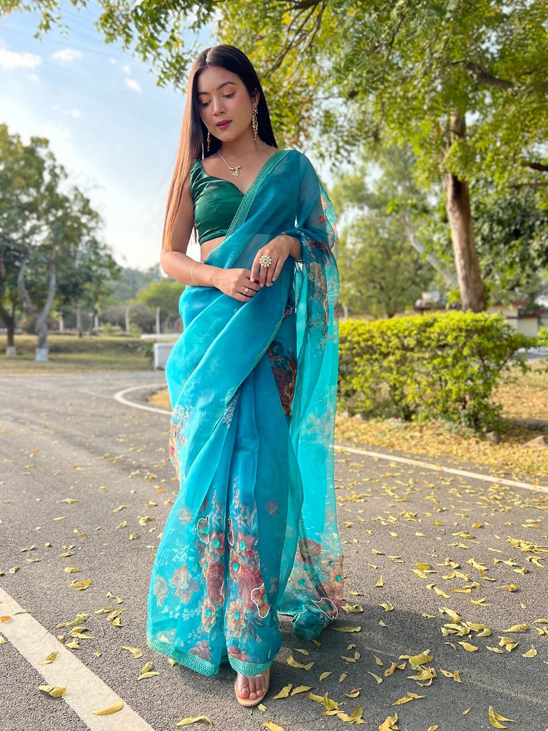 

Kalista Floral Organza Saree, Blue