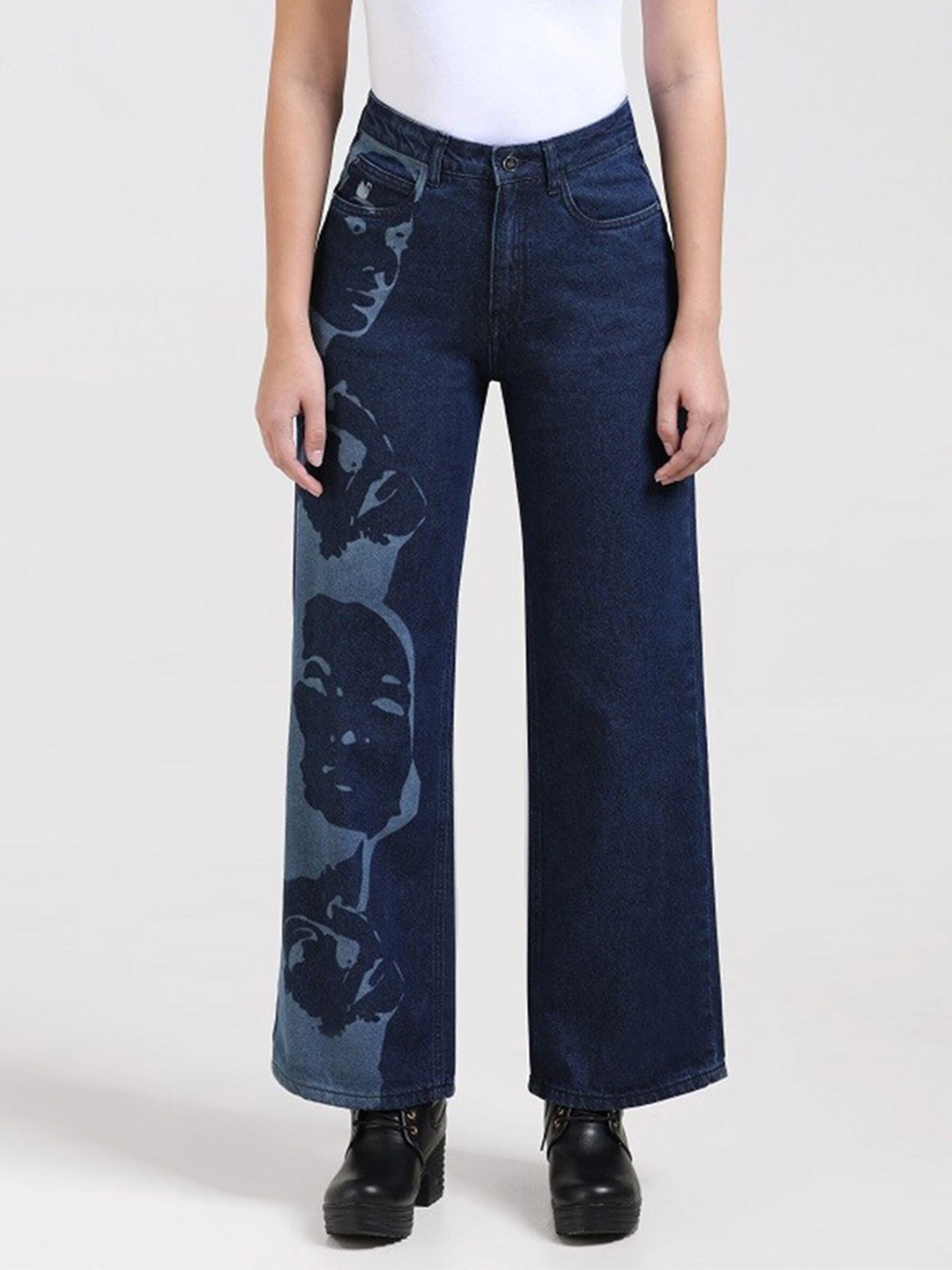 

Gloria Vanderbilt Women Anti Wide Leg High Rise Clean Look Pure Cotton Jeans, Blue