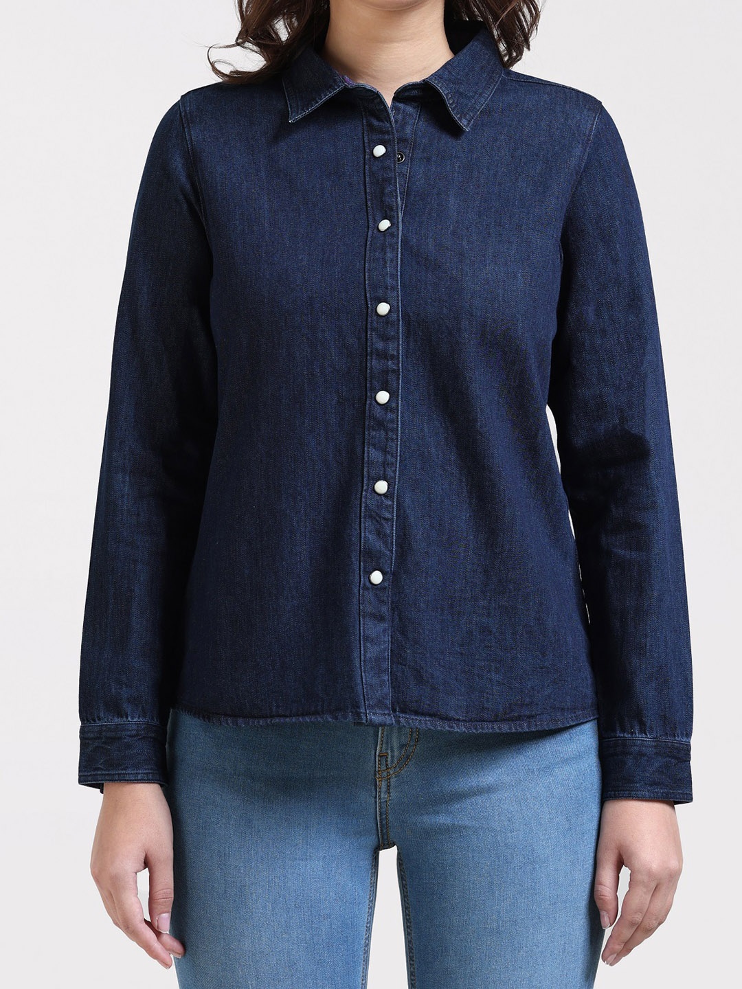

Gloria Vanderbilt Original Spread Collar Long Sleeves Casual Regular Shirt, Blue